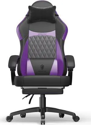 Dowinx Ergonomic Gaming Chair with Pocket Spring Cushion and Massage Lumbar Support, High Back Leather Office Chair with Footrest, 300LBS Capacity, Black Purple