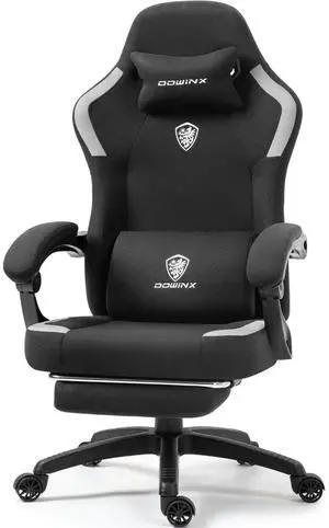 Dowinx Fabric Gaming Chair with Pocket Spring Cushion,Breathable Computer Chair with Lumbar Support and Footrest,High Back Game Office Chair for Adult,LS-6657K04 Black