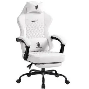 Dowinx Ergonomic Gaming Chair, Adjustable Recline Computer Chair With Linkage Armrest, Breathable Leather Office Chair With High-Density Foam & Pocket Spring, Desk Chair for Adult, 300 lbs, White