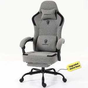 Dowinx Ergonomic Gaming Chair,Reclining Computer Chair with Adjustable Footrest & Headrest,Office Chair with Breathable Fabric,Desk Chair with Wide Cushion,Gray