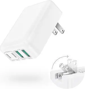 40W USB C Charger Block, Flat USB C Wall Charger Slim Dual Port [2 USB A & 2 Type C] Fast Charging Blocks Box Brick, Multiport PD USB Wall Plug Foldable for i-Phone 15 Pro/Tablet/Android Smartphones