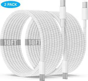 SMA [2 PACK] USB C to C Charging Cable 10ft/3M, 60W Fast Type C to C Charger Cord Long for i-Phone 16/16 Pro Max/15 Plus/15 Pro Max, MacBook Pro 2021/2020/2019/2018,iPad 12.9/11 inch/Mini/Air 5/4 etc.