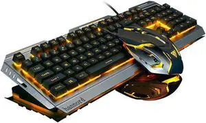 Hannord Gaming Keyboard and Mouse Combo Orange Yellow Backlit, LED Backlight Computer Gaming Keyboad,Lighted PC Gaming Mouse,USB Keyboard Clicky Key,Silver Metal Structure,for Xbox PS4 PS3 Working