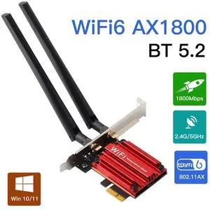 DERAPID AX1800 WiFi 6 PCIe Card with Bluetooth 5.2, Heat Sink, 6dBi Antenna for Windows 11/10 64-bit