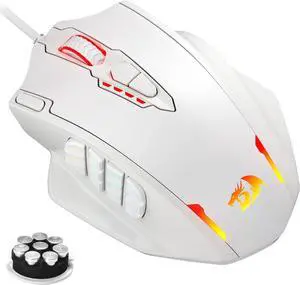Redragon M908 Impact RGB LED MMO Gaming Mouse with 12 Side Buttons, Optical Wired Ergonomic Gamer Mouse with Max 12,400DPI, High Precision, 18 Programmable Macro Shortcuts, Comfort Grip, White
