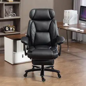 VANBOW Big and Tall Office Chair for Heavy People, Heavy Duty Executive Office Desk Chair with Footrest, Waist Lumber Support, Adjustable Headrest, Black