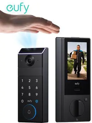 eufy FamiLock S3 Max Smart Lock with Palm Vein Recognition - Keyless Entry Door Lock for Front Door, 3-in-1 Wi-Fi Keypad Deadbolt+ 2K HDR Camera+ Doorbell, ANSI/BHMA Grade 1, Rear Lock Video Screen