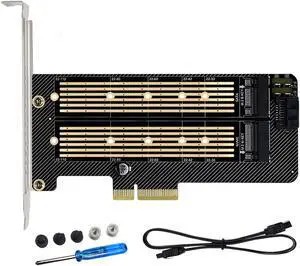 Bailink Dual M.2 PCIE Adapter, M.2 SSD NVME (M Key) & SATA (B Key) Adapter with SATA cable for One M.2 NVMe and One SATA SSD 22110/2280/2260/2242/2230 to PCI-e x4 Host Controller Expansion Card
