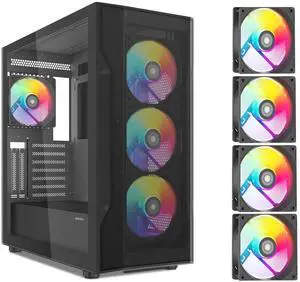 SAMA S40 Black ATX Mid Tower Case - High Airflow, 4x 120mm ARGB PWM Fans, Tempered Glass, Mesh Front, Type-C, Supports ATX/M-ATX/ITX & 4090 GPUs - Computer Case