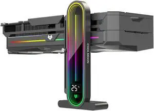 Graphics Card Support Bracket, Height Adjustable RGB GPU Stand with Temperature Display, 5V 3PIN Video Card Support Holder, Anti Sag Bracket & Magnetic Base for PC Graphics Cards - Black