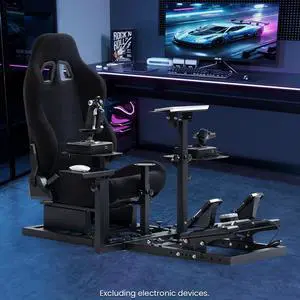 Minneer Universal Flight Simulation Cockpit with Racing Seat or Racing Wheel Stand Adjustable Compatible with Thrustmaster HOTAS Warthog,Logitech G29 G920 Wheels,Pedals,Throttle,Joystick Not Included