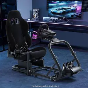 Minneer Racing Simulator Cockpit With Black Seat Fit for Logitech I Thrustmaster I FANATEC G29,G920,G923 T300 Shifter Platform Upgrade,Double Arm Triangle Support,No Steering Wheel,Pedal,Handbrake