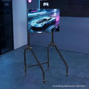 Minneer Single Monitor Stand with Brake Casters - Premium Adjustable Mount for Racing Simulator Cockpit, Full Motion Adjustability for 27 to 65 inch Monitors, Immersive Viewing Experience