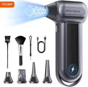 WOLFBOX MF100 Cordless Air Duster, 150000RPM High-Speed, Rechargeable, 3-Speed Mini Compressed Air Duster for PC, Keyboard, Outdoor Use, Snow & Auto Cleaning - Long-Lasting Battery