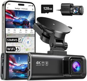 REDTIGER F7NP 4K Dash Cam Front and Rear, STARVIS 2 Sensor WDR Night Vision, 170°Wide Angle, GPS & 5.8GHz Wi-Fi, 3.18" IPS Display, Parking Mode, Free 128GB Card