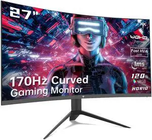 KTC 27 inch Gaming Monitor, 1440P Curved Monitor, 165Hz, 144Hz, 2K, 1500R, 1ms, FreeSync Premium/G-Sync, DisplayPort/HDMI/USB, Vesa/Wall Mount Computer Monitor, Desktop PC Monitor, Ultrawide H27S17