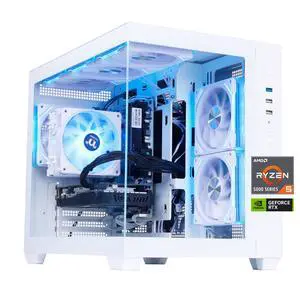 Mloong White Gaming PC AMD Ryzen 5 5500 (Up to 4.2 GHz) CPU, GeForce RTX 3050 6GB, 1TB NVME SSD, 16GB DDR4 RAM 3200MHz, 650W PSU,7ARGB Fans, Windows 11 Home 64-bit WIFI Gaming Desktop, White