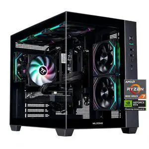 Mloong Gaming PC Desktop, AMD Ryzen 7 8700F 4.1 GHz (5.0Ghz Turbo), NVIDIA RTX 5060 Ti 8GB GDDR7, 1TB Gen4 NVMe SSD, 32GB 6000Mhz DDR5 RAM, 650W PSU, Wi-Fi, Win 11 Home Prebuilt PC, Black