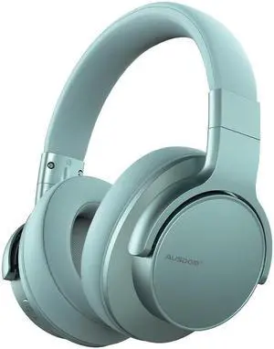 AUSDOM E7 Bluetooth Noise Cancelling Headphones: Wireless Over Ear ANC Headphones with Microphone, 50H Playtime, Hi-Fi Stereo Sound, Deep Bass, Comfort Earpads for Travel Work Home Office Green