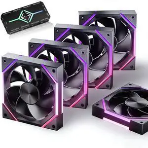 5pack ARGB FAN,3*Forward Blade+2*Reverse Blade fans,With ARGB controller,High Performance Cooling Low Noise 4-Pin 1200 RPM Hydraulic Bearing,RGB fans