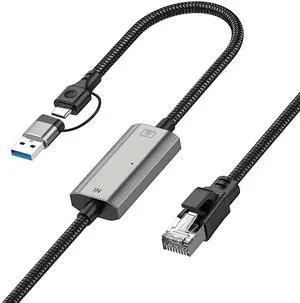 6.6FT 2-in-1 USB C/USB 3.0 to RJ45 Gigabit Ethernet Cable, 1000Mbps High Speed USB C to Ethernet Adapter Cord for Laptop MacBook Pro iPad Pro