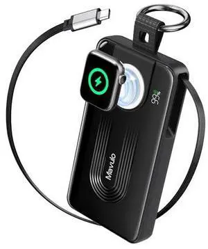 Idealforce 10000mAh Fast Charging Power Bank, Retractable Built-in Cable Portable Charger, High Capacity External Battery Pack with Cables for Apple Watch & iPhone & Android & More