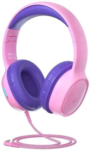 Tronsmart KH01 Wired Kids Headphones, Safe Volume Limit Hearing Protection, Foldable Lightweight Over-Ear Headset with Soft Earpads, Nylon Braided Durable Cord, 3.5mm Jack for Tablet Laptop-Pink