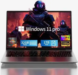 NIAKUN 2026 15.6" FHD Gaming Laptop: AMD Ryzen 7 6800H 45W TDP, 32GB RAM, 1TB NVMe SSD, Win 11 Pro, Keyboard, 6 Ports, Lightweight 3.5lb for Gaming, Students, Programming, Video Editing