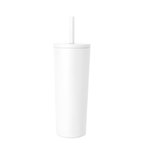 Simple Modern Insulated Tumbler with Lid and Straw | Leak-Proof Iced Coffee Cup | Ceramic-Lined Stainless Steel Travel Mug | Gifts for Women Her Him | Classic Signature | 24oz | Winter White