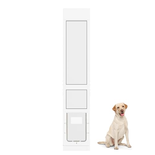 Elevon Dog Door for Sliding Glass Door, Doggie Door Insert with Magnetic Closing Latch Plate, Adjustable Height 75"-83" Slider Height, Patio Pets Door for Dogs, No-Cut Install, White