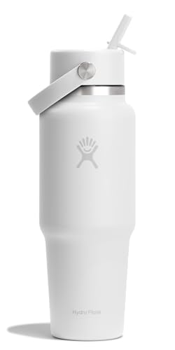 Hydro Flask Travel Water Bottle - Insulated Stainless Steel - Wide Straw Lid, Non Spill, Leakproof in 32 Oz Tonal White