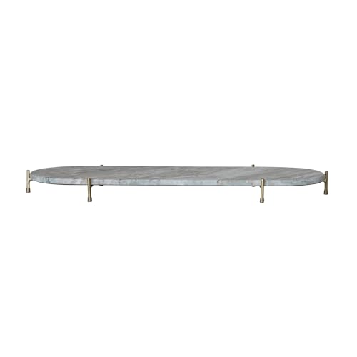 Creative Co-Op Oval Decorative Marble Tray with Stand, Grey Melange and Gold Finish