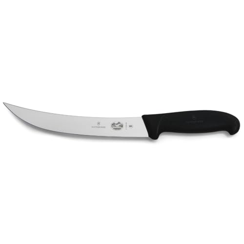 Victorinox Fibrox 8-Inch Curved Breaking Knife, Black - Swiss Made Butcher Knife, High Carbon Stainless Steel, Non-Slip Fibrox Pro Handle