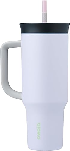 Owala Stainless Steel Triple Layer Insulated Travel Tumbler with Spill Resistant Lid, Straw, and Carry Handle, BPA Free, 40 oz, Bunny Hop