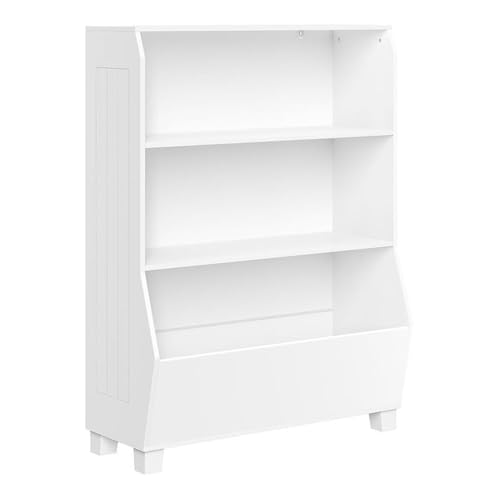 RiverRidge Kids Bookshelf with Storage Bins Toy Storage Organizer & Book Shelf with Spacious Veggie Bin, 2 Open Shelves - White Toy Shelf for Books, Games, Puzzles