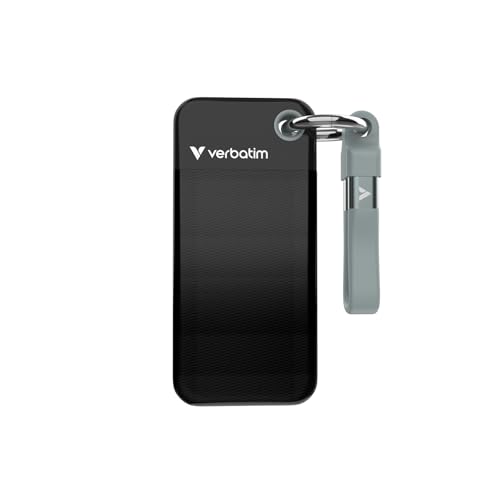 Verbatim Pocket 1TB External SSD USB 3.2 Gen 2 Up to 1000MB/s Portable External Solid State Drive with Convenient Keyring and Cable Holder, Compatible with PC, Mac, PS5, Xbox, iPhone