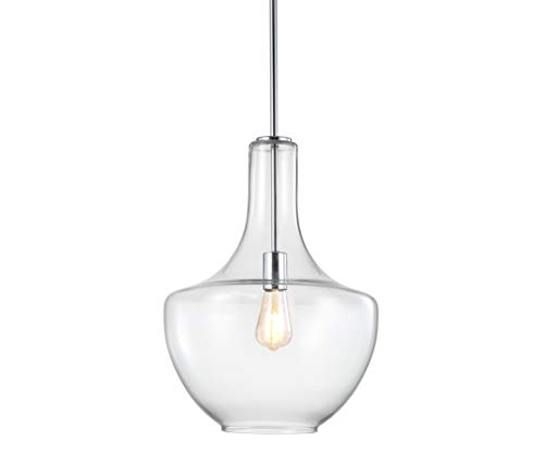 JONATHAN Y 13.25" Chrome/Clear Mid-Century Modern 1-Light LED Pendant Light Fixture, Adjustable Schoolhouse Hanging Lamp for Kitchen Island, Clear Glass Shade, LED Bulb Included (JYL6401A)