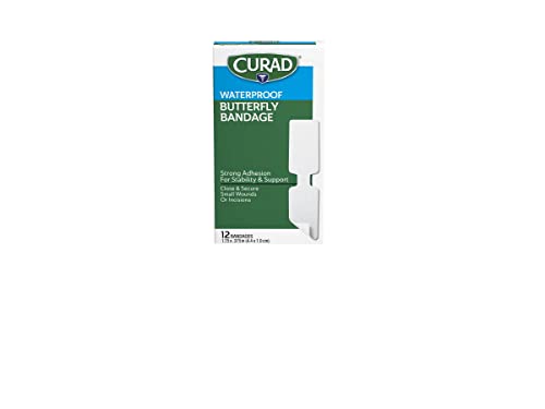 CURAD Butterfly Closure Waterproof Adhesive Bandages, 1-3/4" x 3/8", Ideal for Wound Care, Box of 12