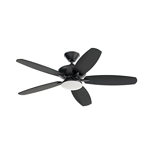 Kichler 52 Inch 5 Blade Renew Designer LED Ceiling Fan in Satin Black, for Living Rooms, Dining Rooms and Bedrooms, 330163SBK