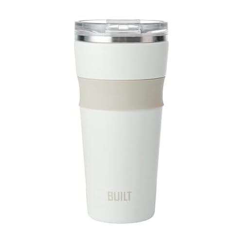 BUILT 24oz Shasta Double Wall Vacuum Insulated Stainless Steel Tumbler with Easy to Clean Flip to Open Lid, Marshmallow