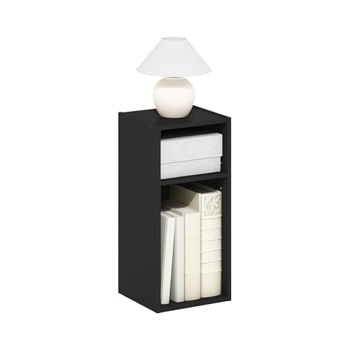 Furinno Fulda Book Shelf, 2-Tier Narrow Bookshelf, Bookcase with 10-in Width Storage Shelf, 9.3 x 9.8 x 21.2, for Living Room, Bedroom, Home Office, Blackwood