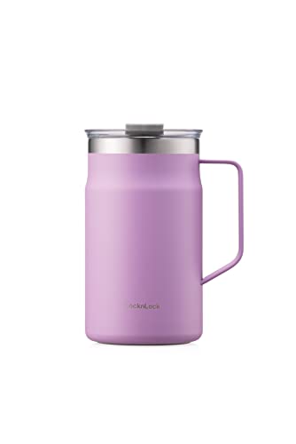 LocknLock Metro Mug Premium 18/8 Stainless Steel Double Wall Insulated with Handle Perfect for table with Lid, Lavender, 20 oz