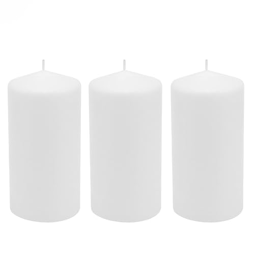 Stonebriar 3 Pack Tall 3 x 6 Inch 65 Hour Long Burning Unscented White Wax Pillar Candles