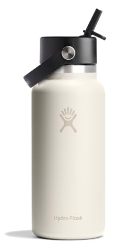 Hydro Flask Water Bottle - Insulated Stainless Steel - Wide Straw Lid, Non Spill, Leakproof in 32 Oz Ivory