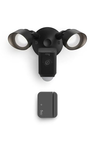 Ring Floodlight Cam Plus, Wired, Black with Outside Door Sensor, Black (newest model)