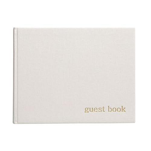 Pearhead Linen Guest Book, Ivory with Gold Script, Gender Neutral Event Keepsake, Baby Shower or Wedding Bridal Shower Party Sign-In Book, 100 Blank Pages, 7 x 9