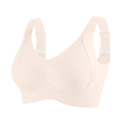 Bras for Women No Underwire Adjustable Bra Comfort Wireless Full Coverage Support Ribbed Push Up Senior Bra 2025 Beige L