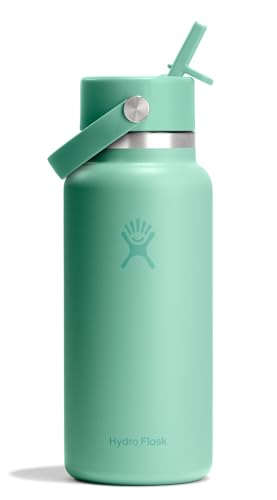 Hydro Flask Water Bottle - Insulated Stainless Steel - Wide Mouth Flex Straw Lid, Non Spill, Leakproof and Refillable in 32 Oz Mermaid Green