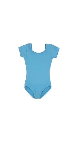 Capezio girls Team Basic Short Sleeve athletic leotards, Light Blue, 6 8 US