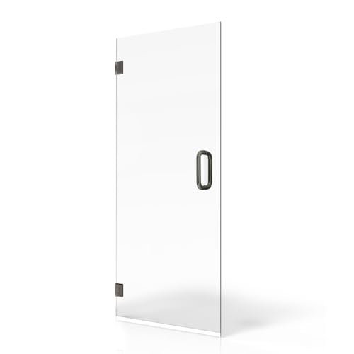 Fab Glass and Mirror Frameless Shower Door - 3/8" SGCC Tempered Safety Glass with SmartGuard Coating - Single Hinged Design - 28" x 80" Brushed Nickel Finish